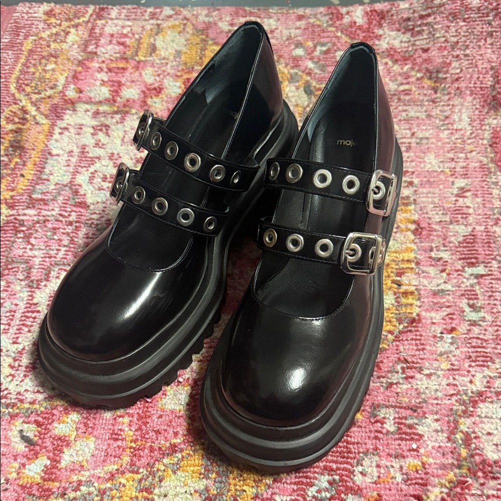 Black Patent Double-Strap Mary Jane Platform Loafers Goth Alt y2k - Picture 2 of 5